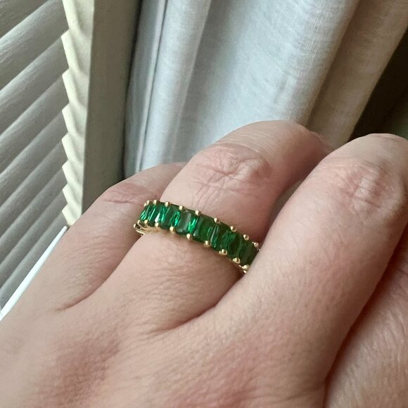 Green Emerald Band 5 Carat 18K Gold Plated Eternity Band Ring, Size 9.5 - Picture 1 of 3